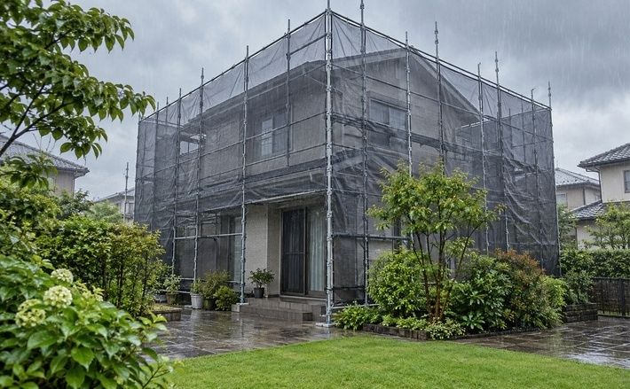 雨天・台風では施工条件と安全確認によって工期が変わる